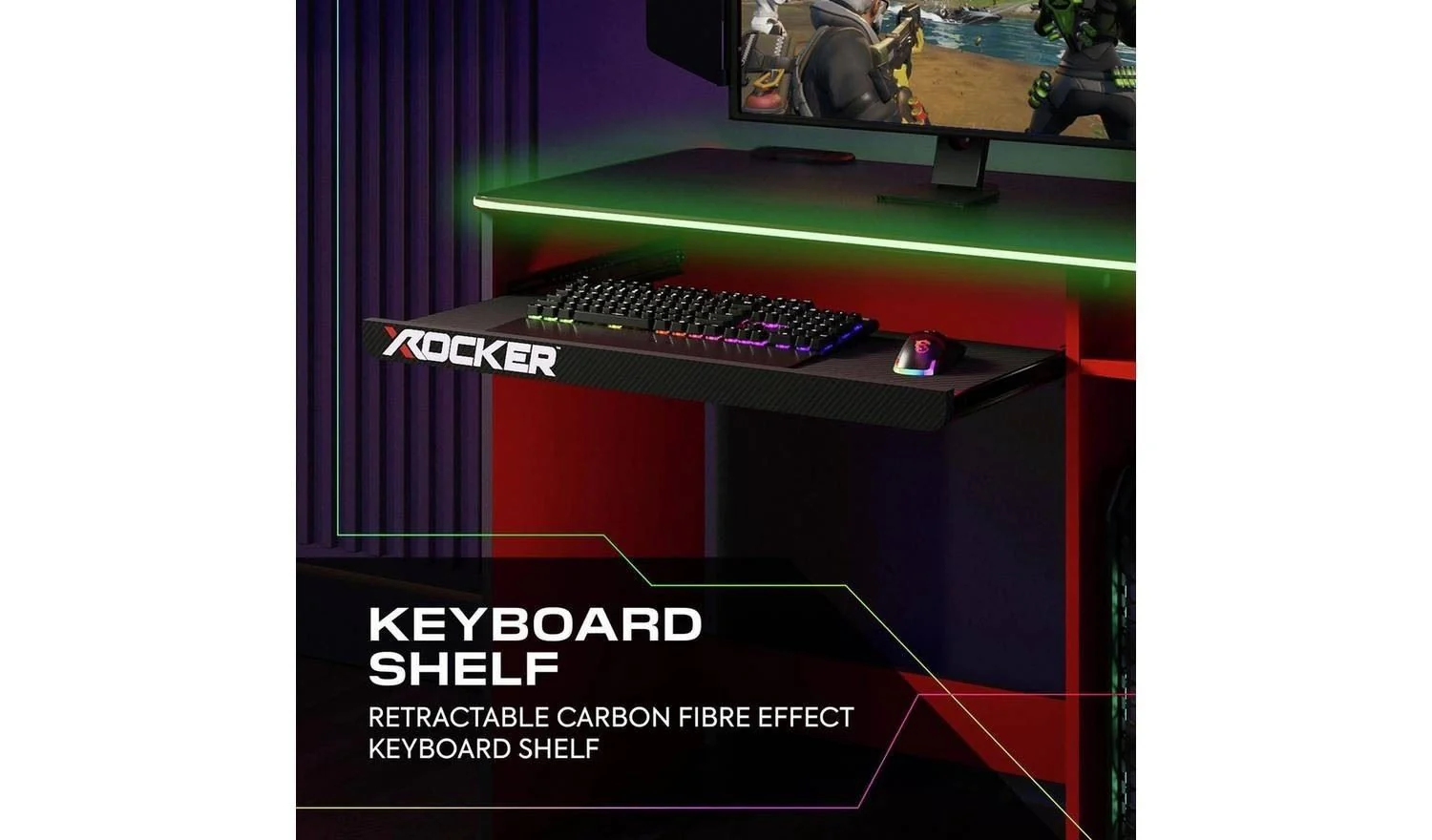 X Rocker Carbon-Tek Adapt LED Gaming Desk Grey Modern Home Office - Image 6
