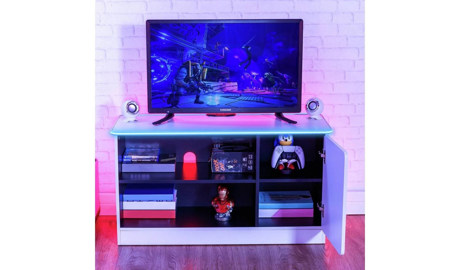 X Rocker Carbon Tek LED Media Unit White Modern Entertainment Centre - Image 5