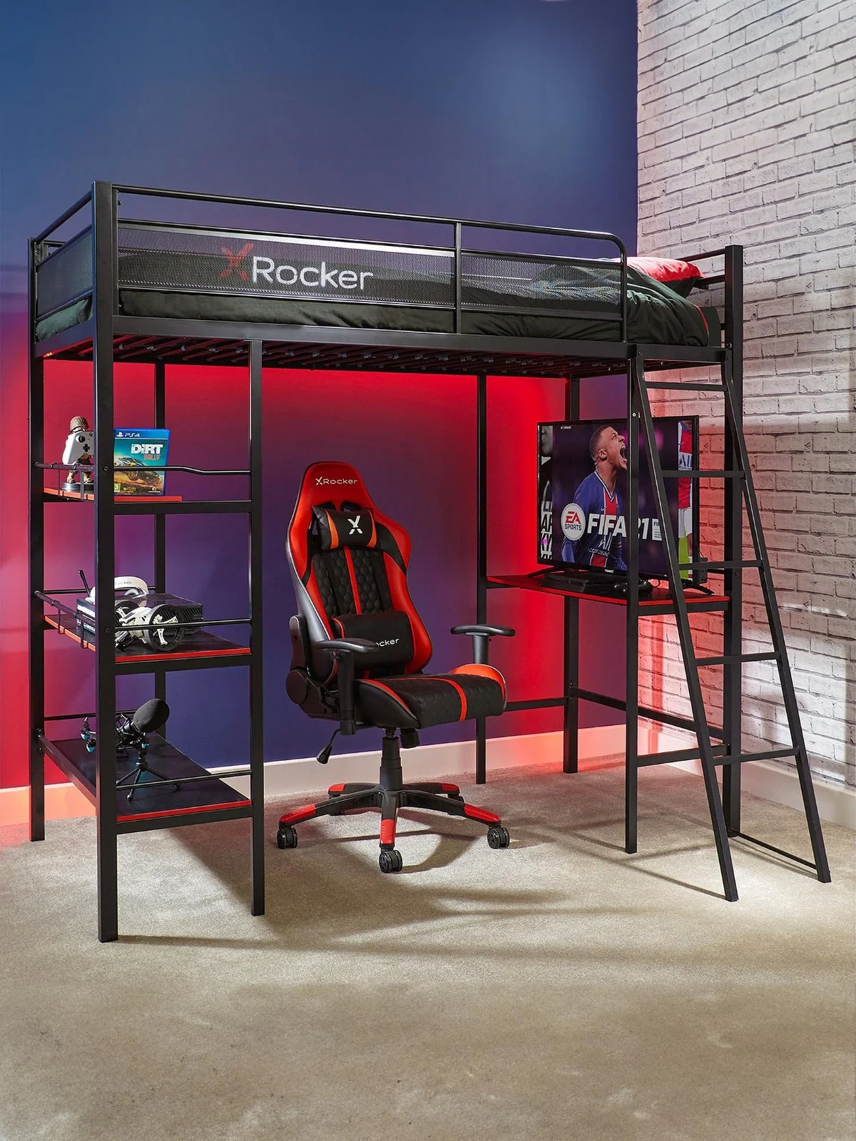 X Rocker Fortress Gaming Bunk Bed Black High Sleeper with Desk - Image 2