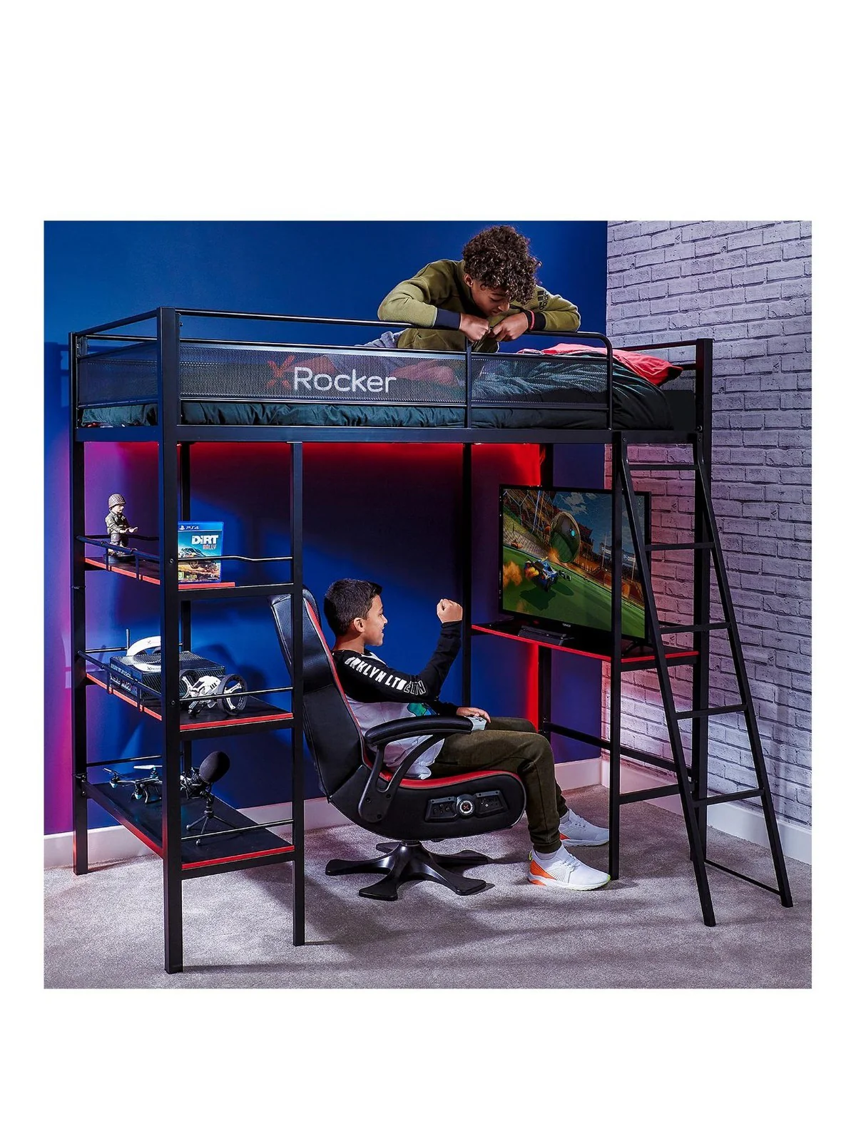 X Rocker Fortress Gaming Bunk Bed Black High Sleeper with Desk - Image 3