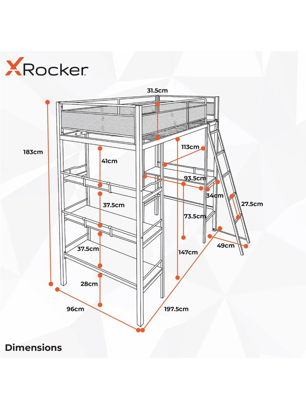 X Rocker Fortress Gaming Bunk Bed Black High Sleeper with Desk - Image 6