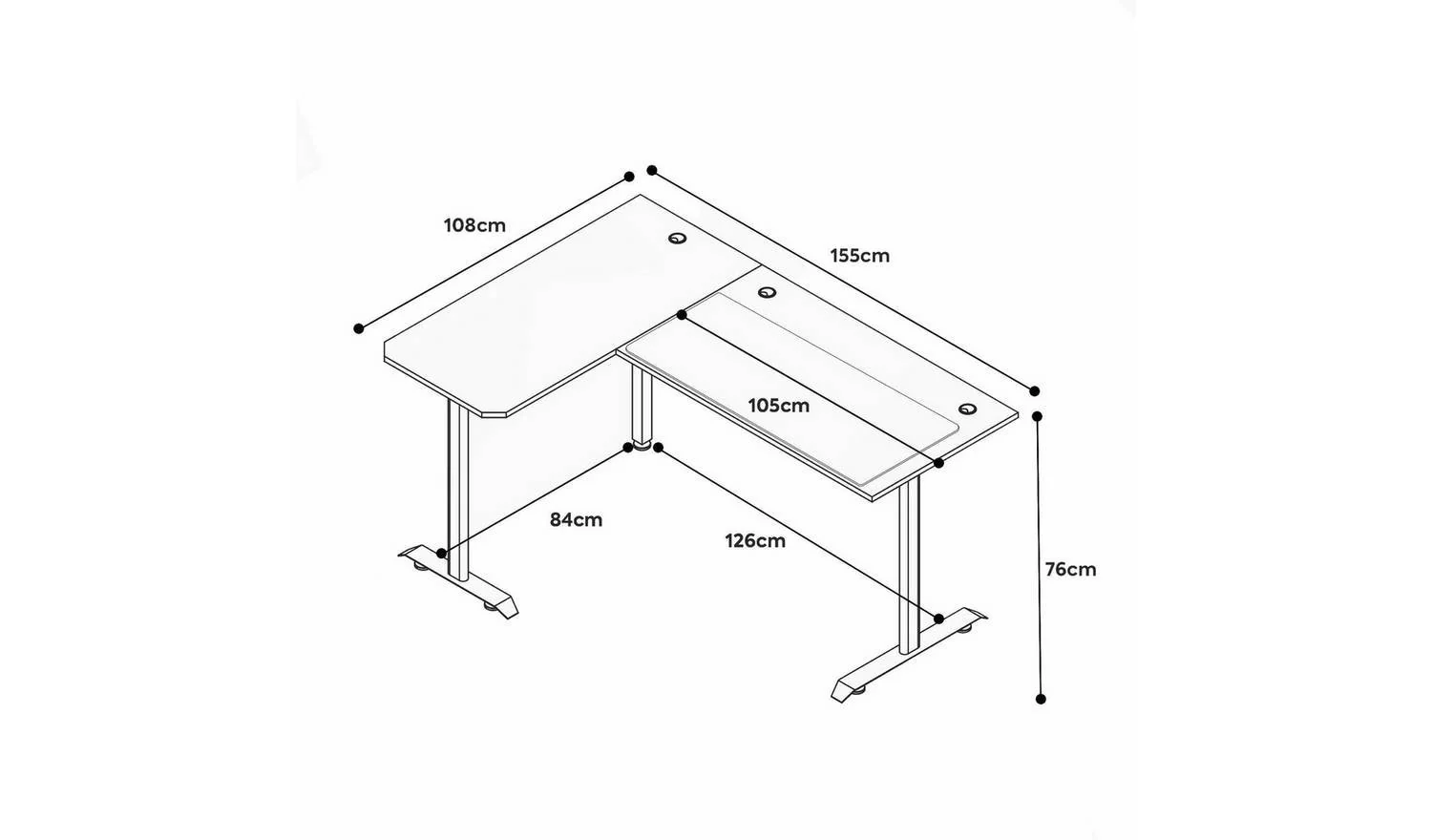 X Rocker Panther XL Reversible Corner Gaming Desk Black L Shaped - Image 7