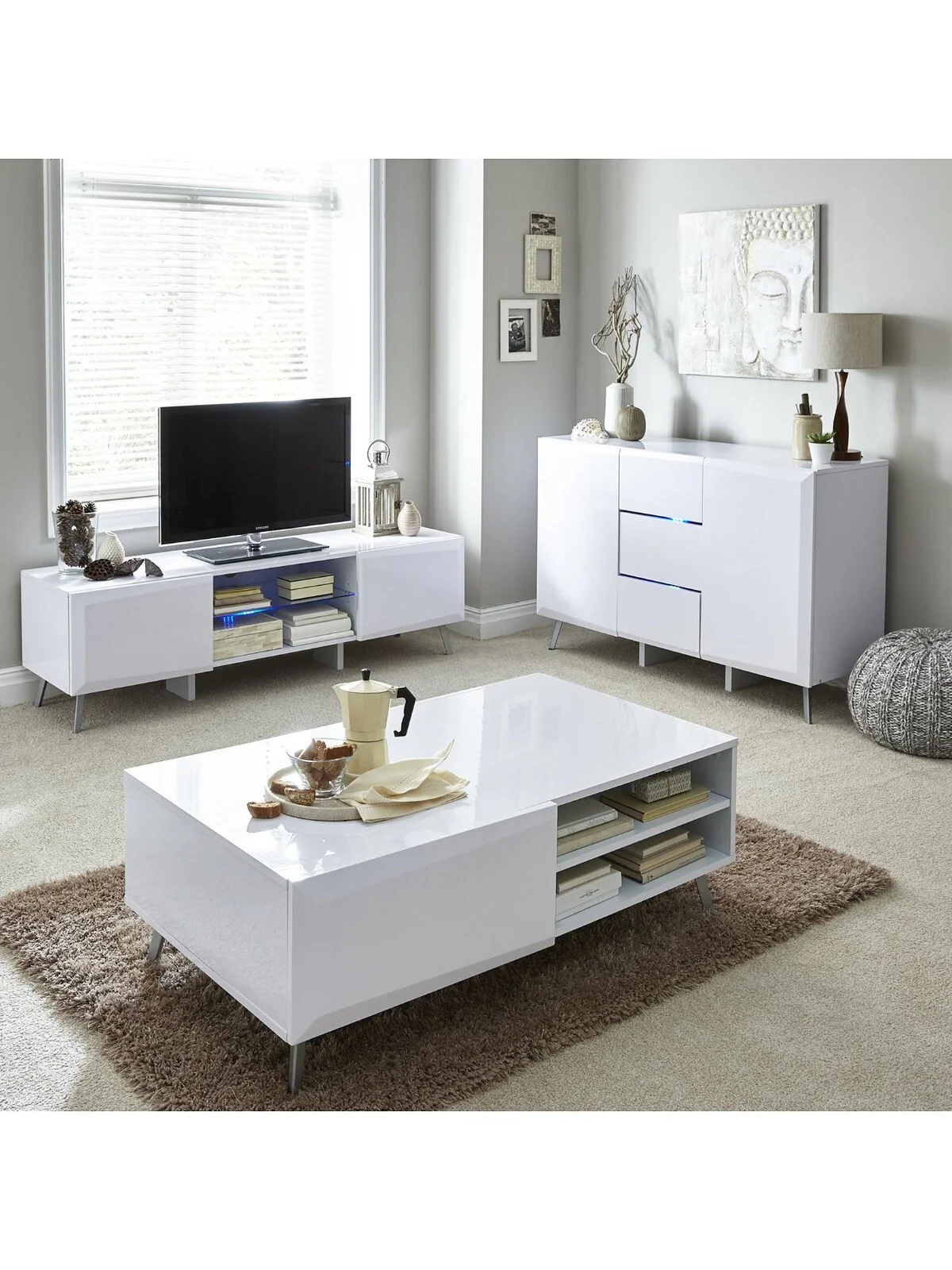 Xander TV Stand with LED Lights - fits up to 43 inch TV White FAST DELIVERY - Image 3