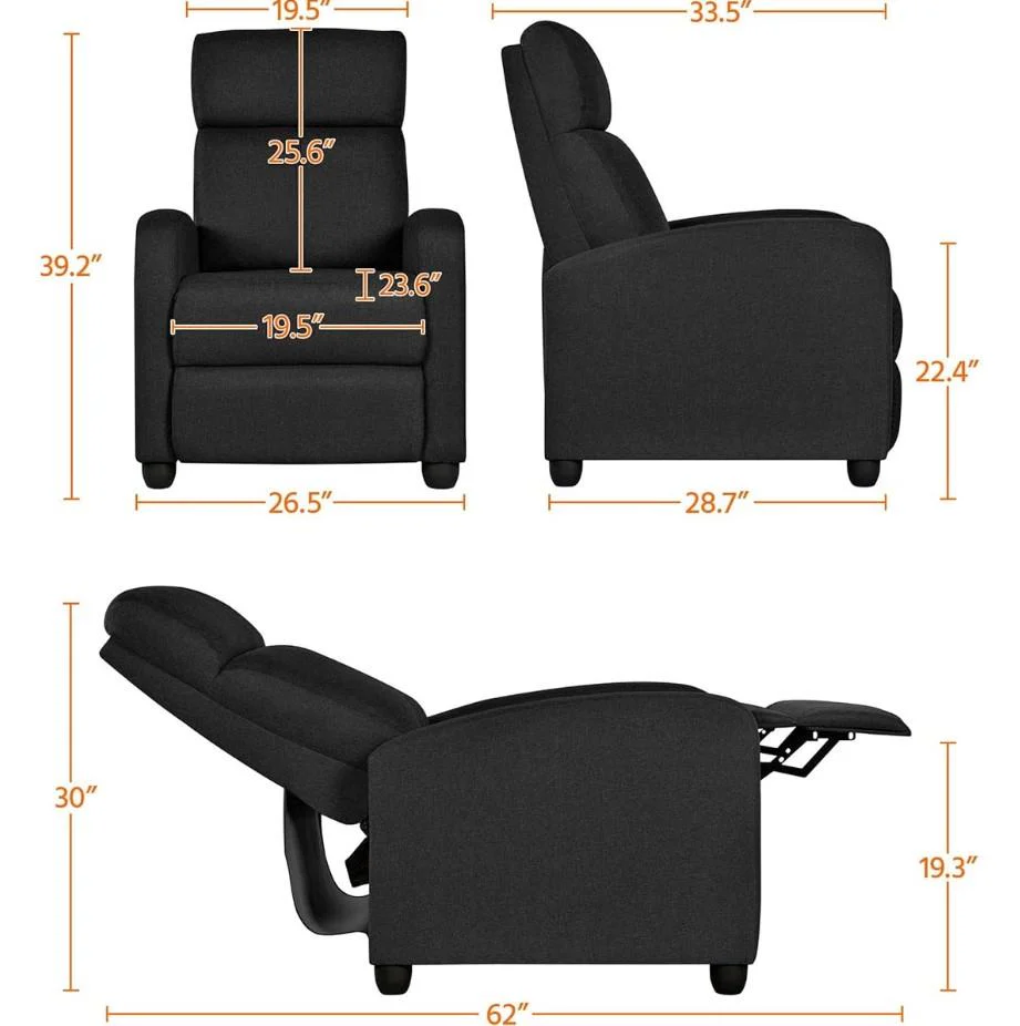 Yaheetech Recliner Chair Sofa Black Living Room Bedroom Furniture - Image 3