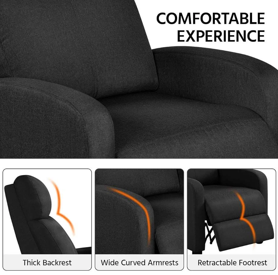 Yaheetech Recliner Chair Sofa Black Living Room Bedroom Furniture - Image 8