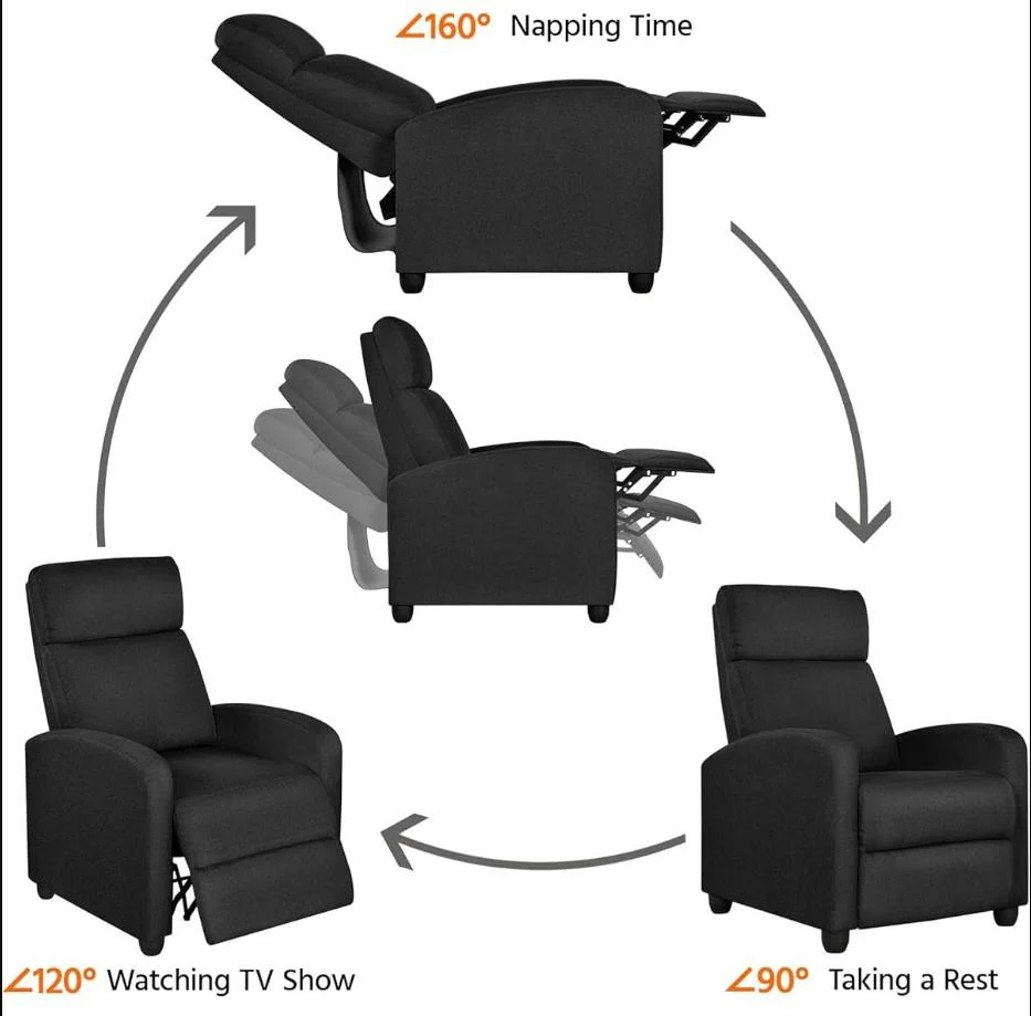Yaheetech Recliner Chair Sofa Black Living Room Bedroom Furniture - Image 9