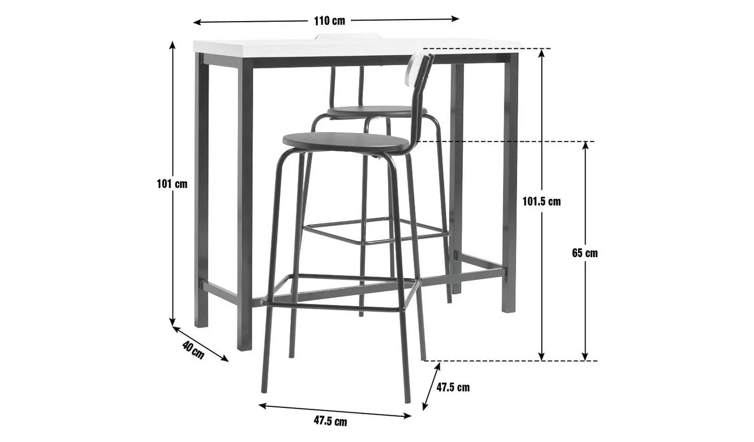 Zayn Black Bar Table & 2 Black Chairs For Small Spaces UK - Image 2