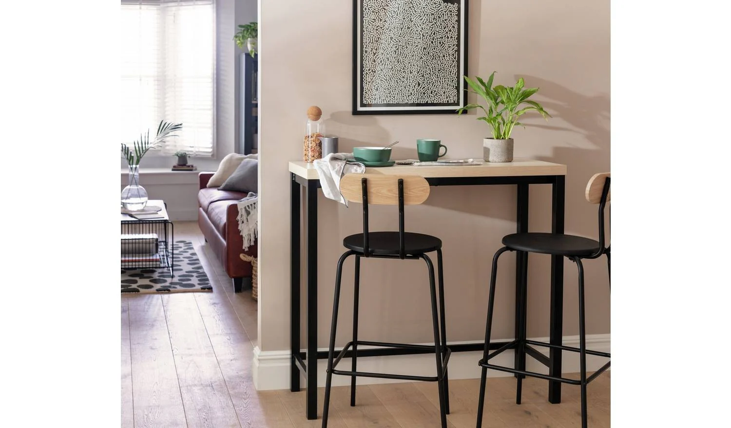 Zayn Black Bar Table & 2 Black Chairs For Small Spaces UK - Image 3