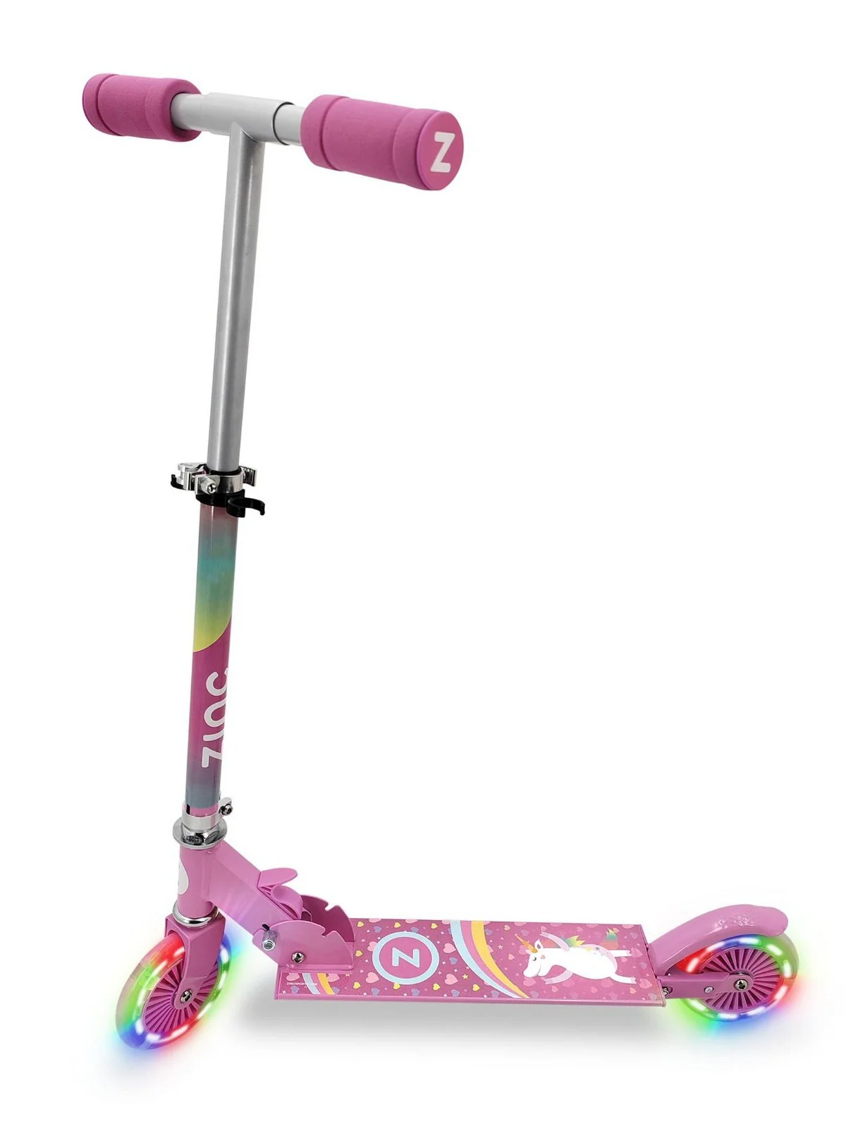 Zinc Two Wheeled Folding Light Up Explorer Scooter Unicorn Kids UK - Image 4
