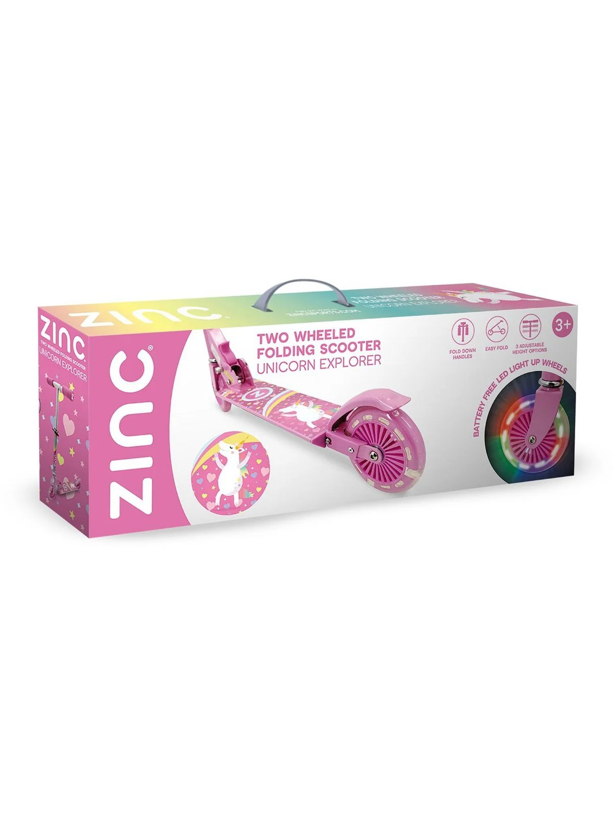 Zinc Two Wheeled Folding Light Up Explorer Scooter Unicorn Kids UK - Image 5